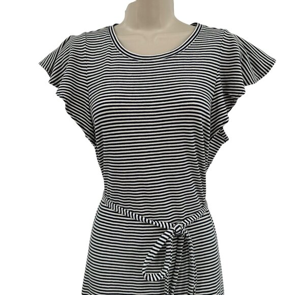 Gap Flutter Sleeve Midi Dress Navy Stripe Preppy Classiccore Knit Tie Medium - Picture 3 of 9